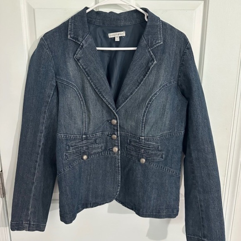 Fashion Bug Denim Blazer Jacket Womens Size 12 Button Front Blue